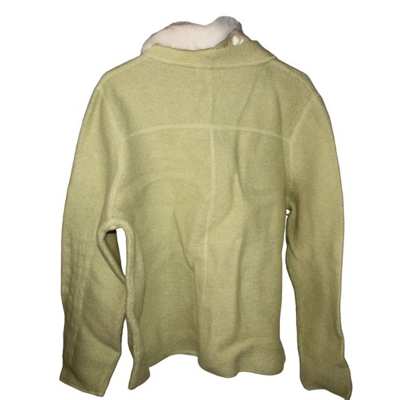 JM Collection Green 100% Wool Full Zip Sweater Jacket Removable Faux Fur Collar - Picture 3 of 8